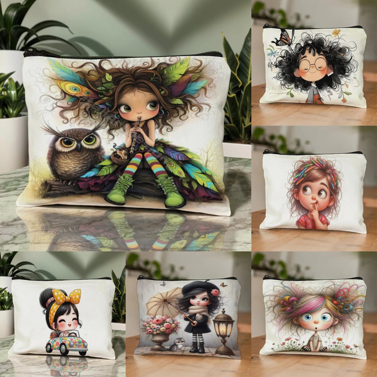 Travel Accessories Pouch - Cartoon Girl Makeup Bag Zippered Toiletry