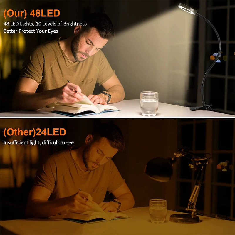 48 LEDs Clip on Desk Lamp 360° - Book Light Flexible avaliação e preço
