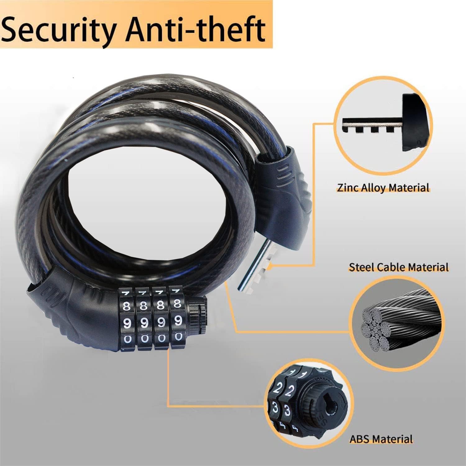 4-Digit Resettable Combination - Cable Lock Combination avaliação e preço