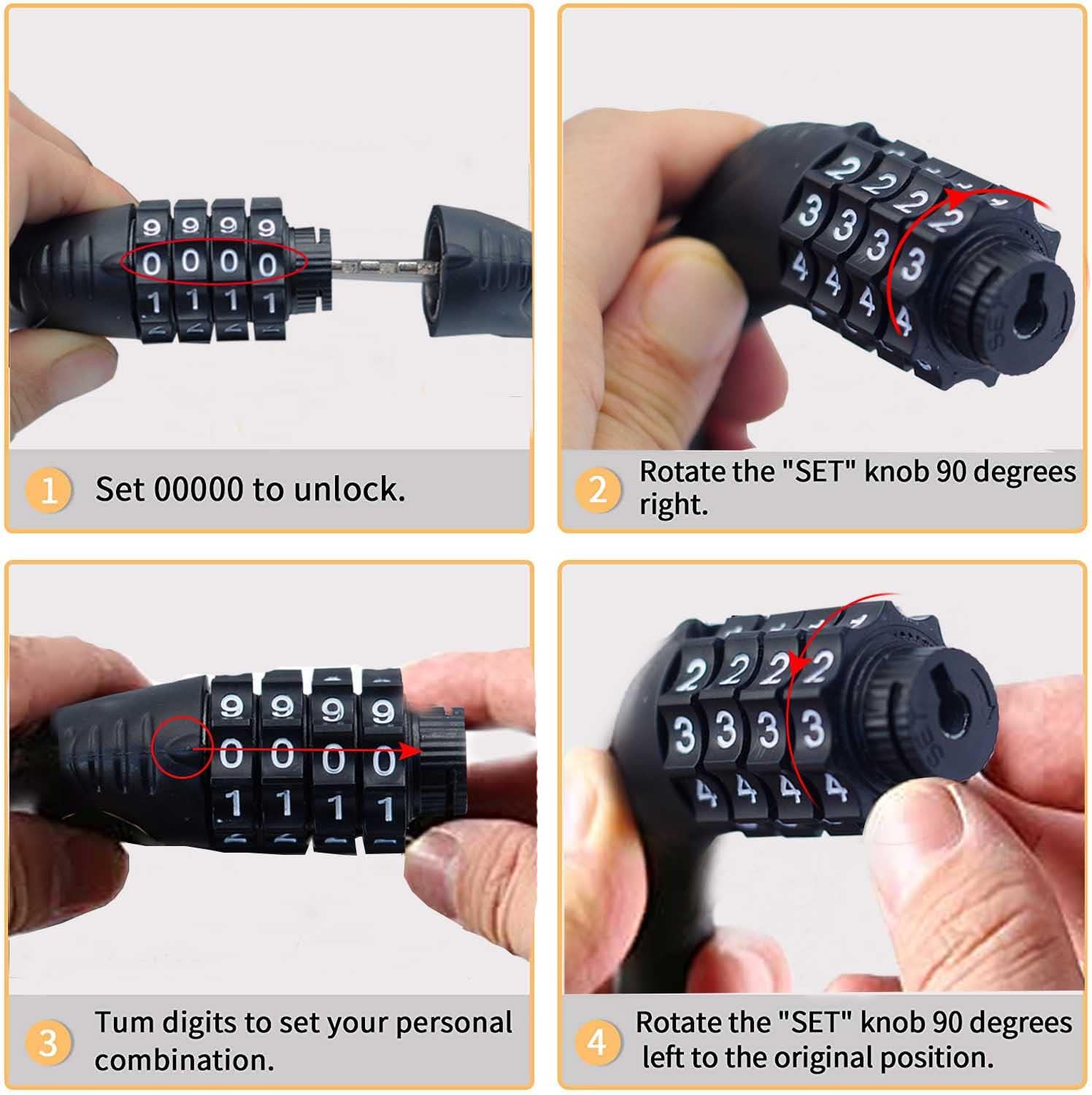 4-Digit Resettable Combination - Cable Lock Combination avaliação e preço
