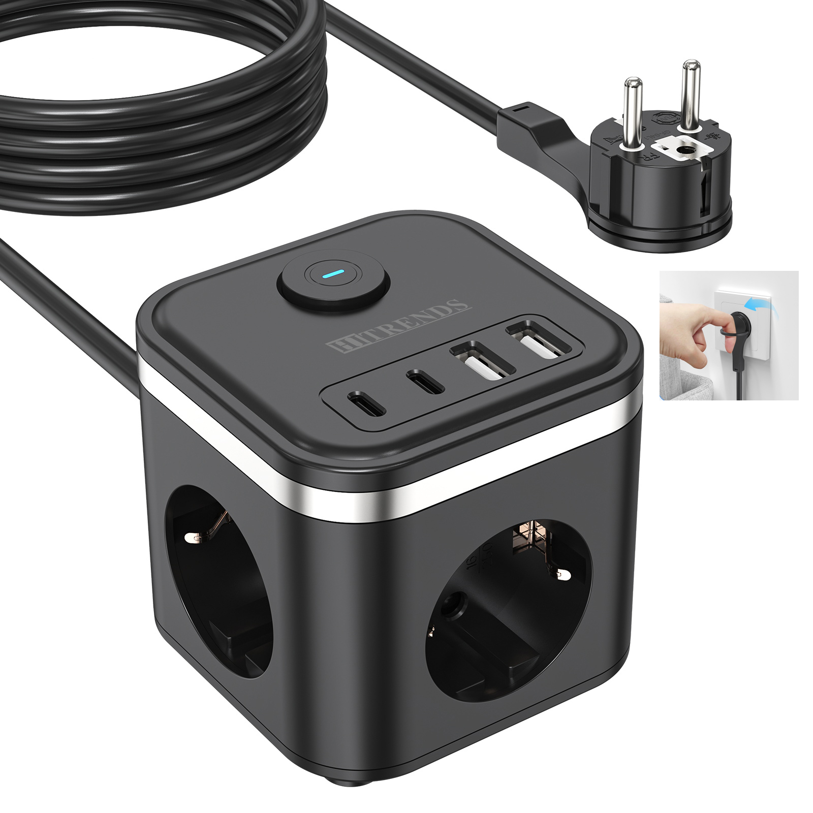 3680W EU Flat Plug Power Strip - Cable Lock Combination avaliação e preço