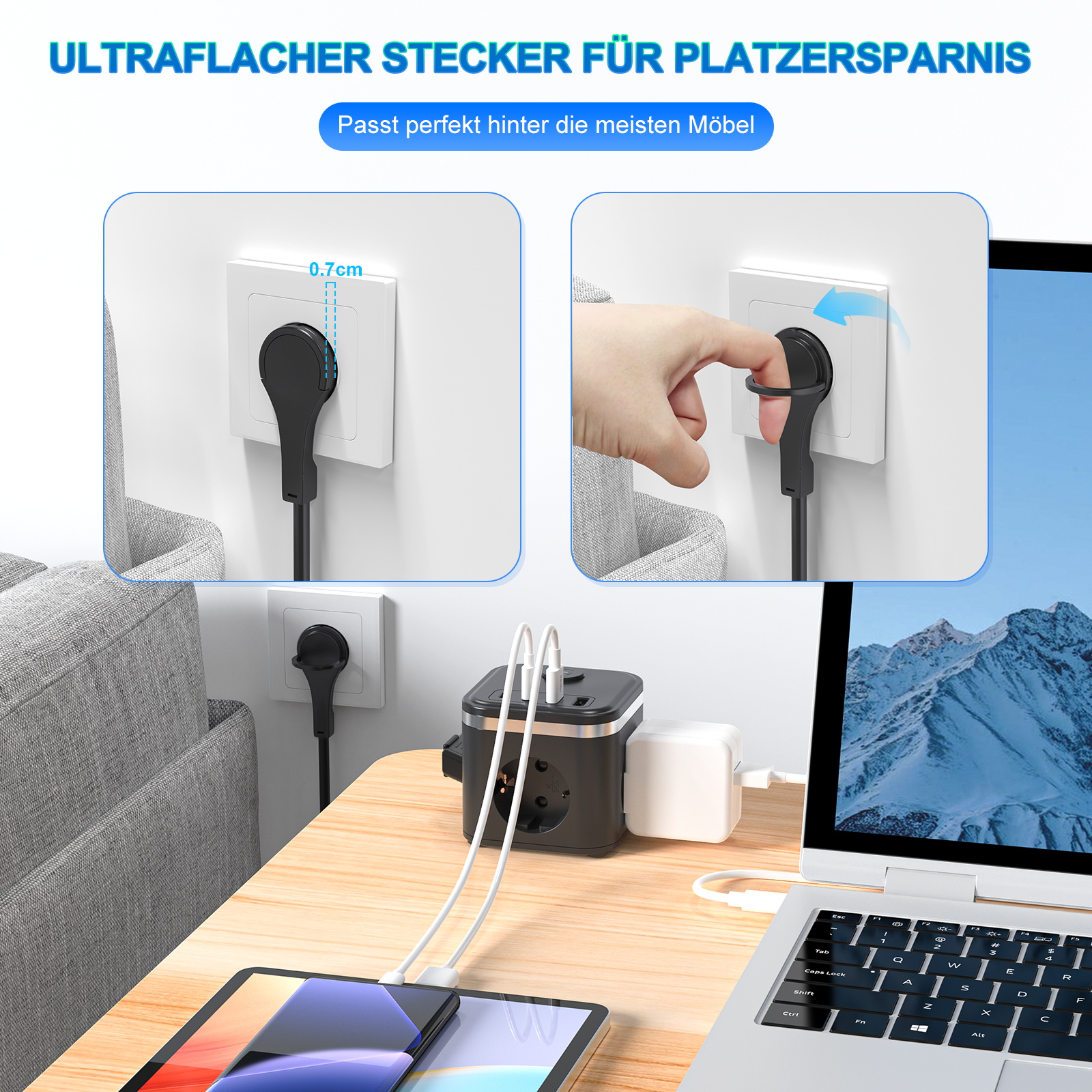 3680W EU Flat Plug Power Strip - Cable Lock Combination avaliação e preço
