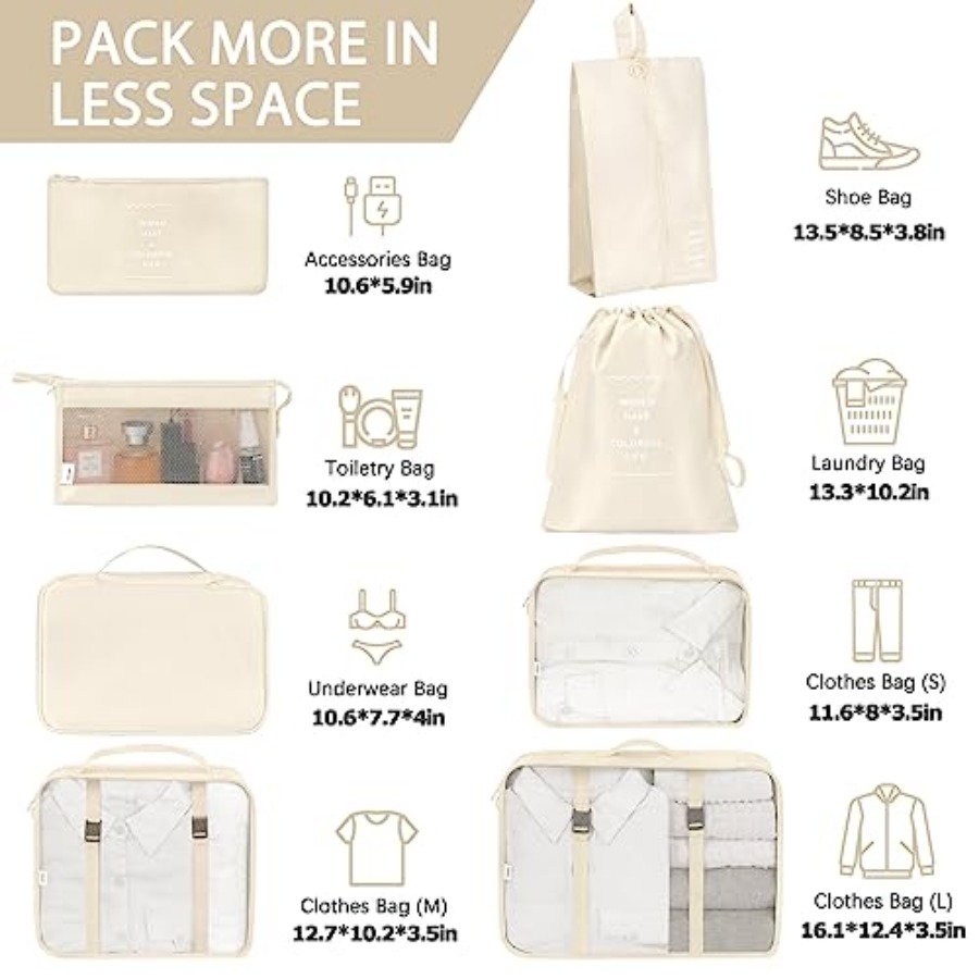 8 Set Packing Cubes for Travel - Travel Accessories Bag avaliação e preço