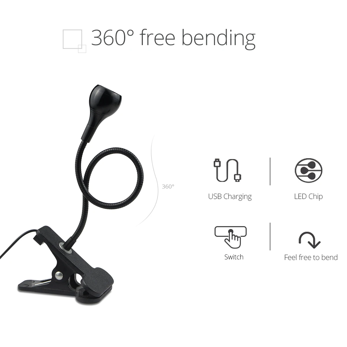 1-10Pcs Clip-On Light USB Powe - Book Light Flexible avaliação e preço