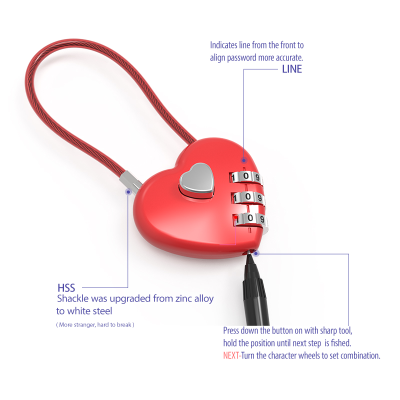 Heart Sheape Combination Lock  - Travel Lock Tsa Approved avaliação e preço