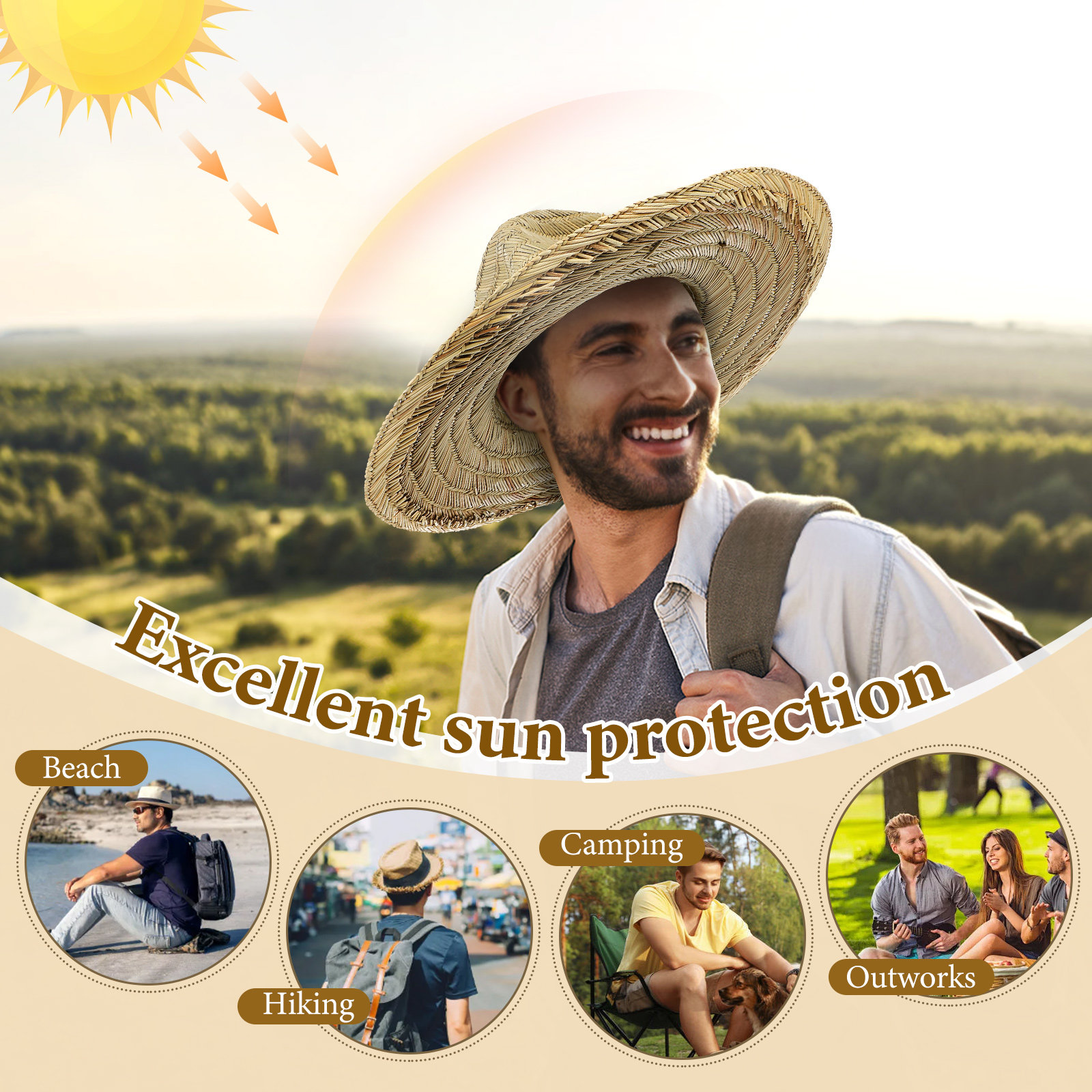 Summer Beach Hat Men Wide Brim - Travel Accessories Present avaliação e preço